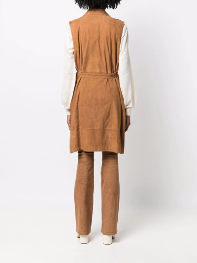 Shop Arma Sleeveless Belted Suede Trench Coat In Braun