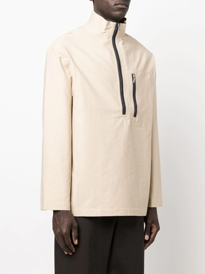 Shop Jacquemus Contrast-placket Half-zip Lightweight Jacket In Nude