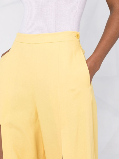 Shop Etro Maxi-slit Wide Leg Trousers In Gelb