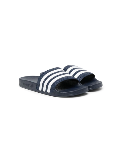 Adidas Originals Teen Adilette Striped Slides In Blue