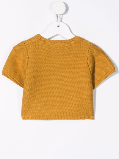 Shop Bonpoint Short-sleeve Cropped Cardigan In Yellow