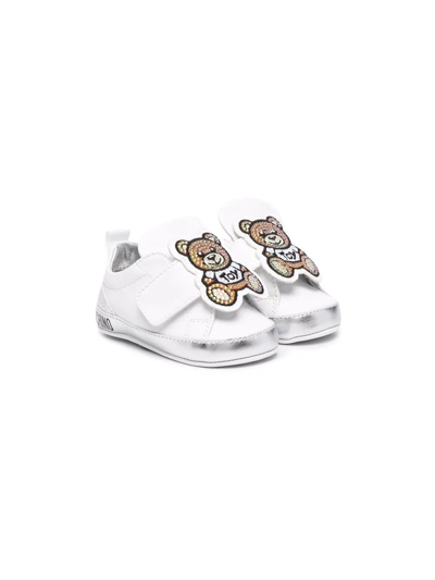 Shop Moschino Crystal-teddy Sneakers In White