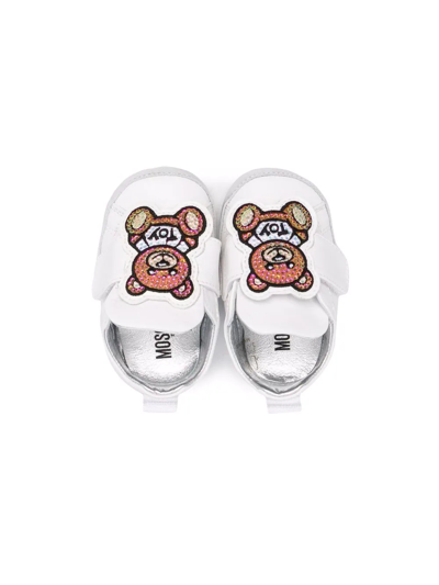 Shop Moschino Crystal-teddy Sneakers In White