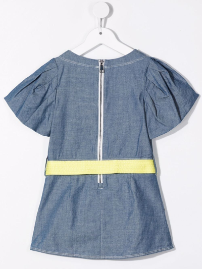 Shop Moncler Tie-waist Chambray Dress In Blue