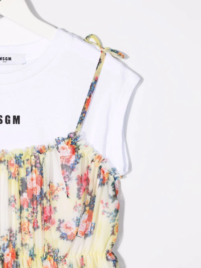 Shop Msgm Floral-print Cotton T-shirt Dress In Yellow