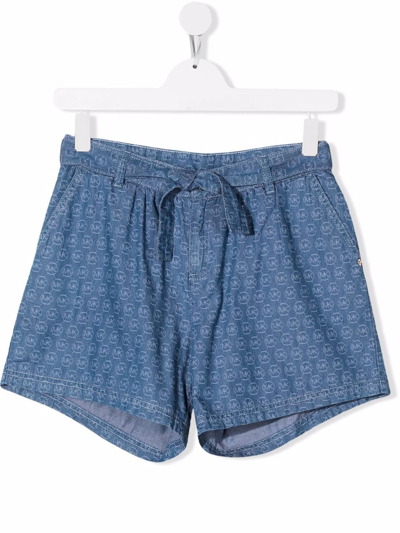 Shop Michael Kors All-over Logo-print Shorts In Blue