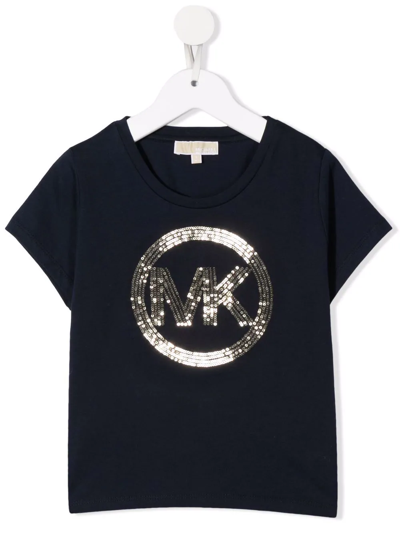 Shop Michael Kors Sequin-embellished Logo T-shirt In Blue