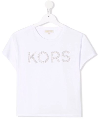 Shop Michael Kors Embellished-logo T-shirt In White