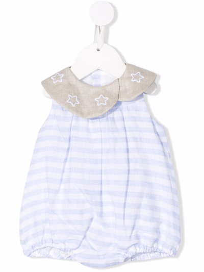 La Stupenderia Collared Stripe-print Bodysuit In Blue