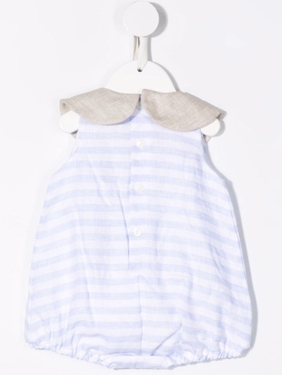 Shop La Stupenderia Collared Stripe-print Bodysuit In Blue