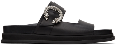 Shop Jimmy Choo Black Marga Slide Sandals In Black/crystal