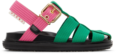 Shop Marni Green & Pink Fishermans Fussbett Sandals In Zo084 Garden Green+c