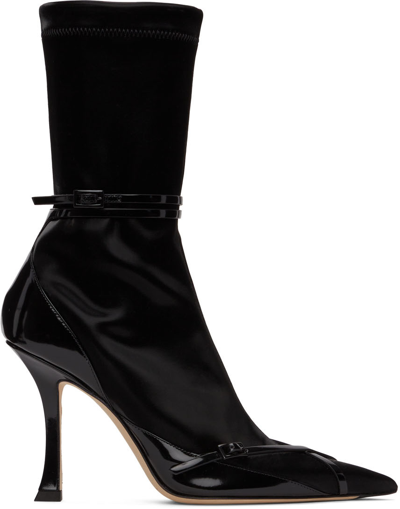 Shop Jimmy Choo Black Mugler Edition Strap Ankle Boots In Black/black