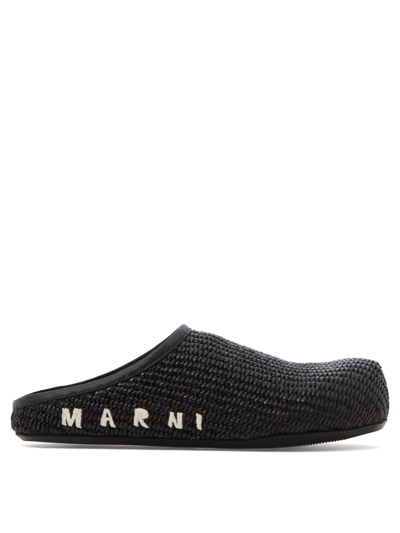 Shop Marni Rafia Slippers In Black  