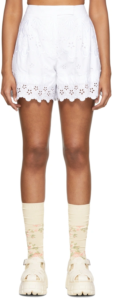 Shop Simone Rocha White Cotton Embroidered Shorts