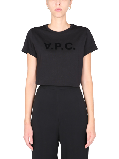 Shop Apc T-shirt With Flocked Logo In Black