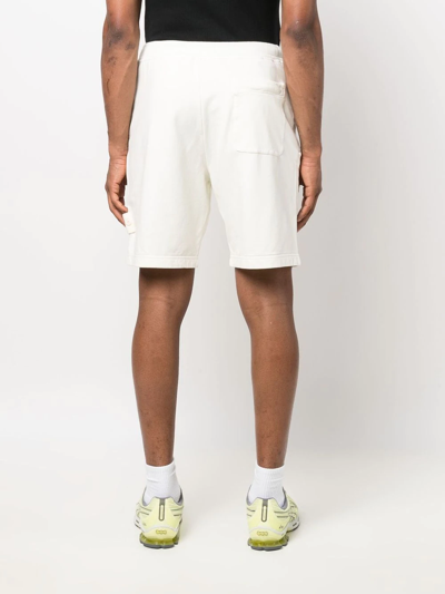 Shop Stone Island Compass Logo Fleece Shorts In Weiss