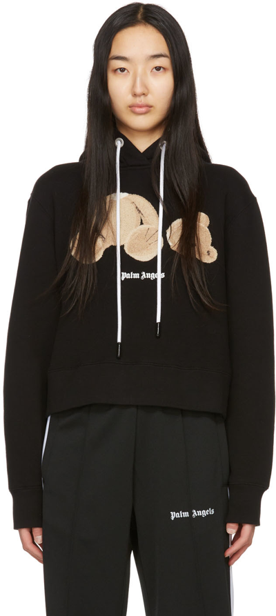 Shop Palm Angels Black Bear Hoodie In Black Brown