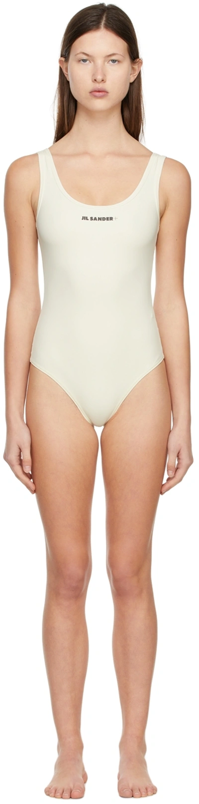 Shop Jil Sander Off-white Logo One-piece Swimsuit In 103 Antique White