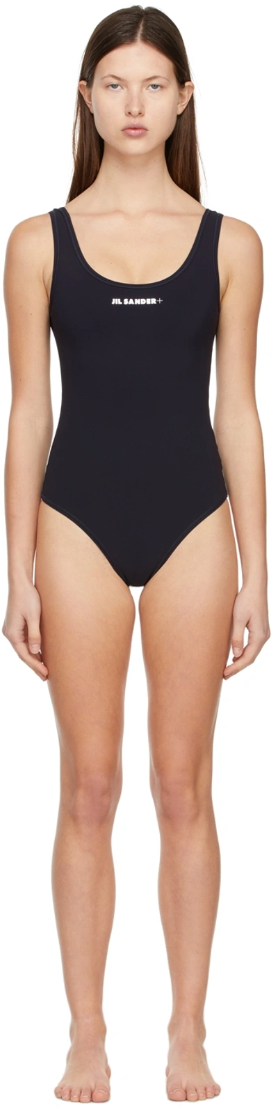 Shop Jil Sander Navy Logo One-piece Swimsuit In 402 Dark Blue