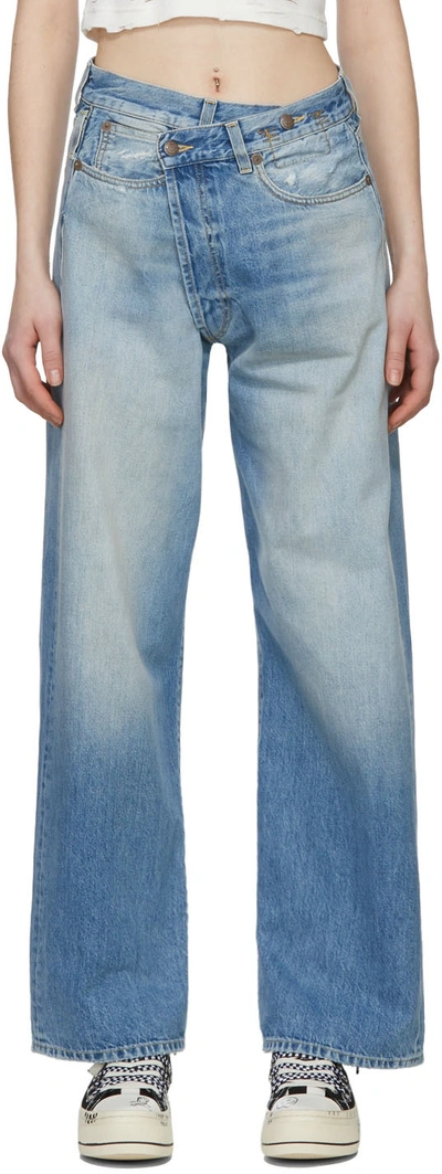 Shop R13 Blue Wide-leg Cross Over Jeans In D040a Irving Blue
