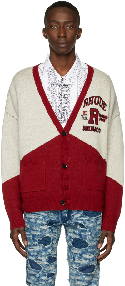 Shop Rhude Off-white & Red Grand Prix Cardigan In Crème/blk/red