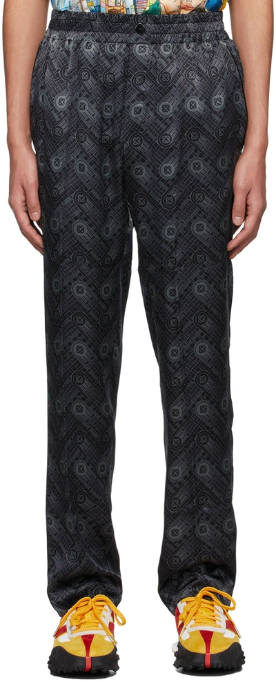Shop Casablanca Black Silk Monogram Pyjama Pants In Black Ping Pong Mono