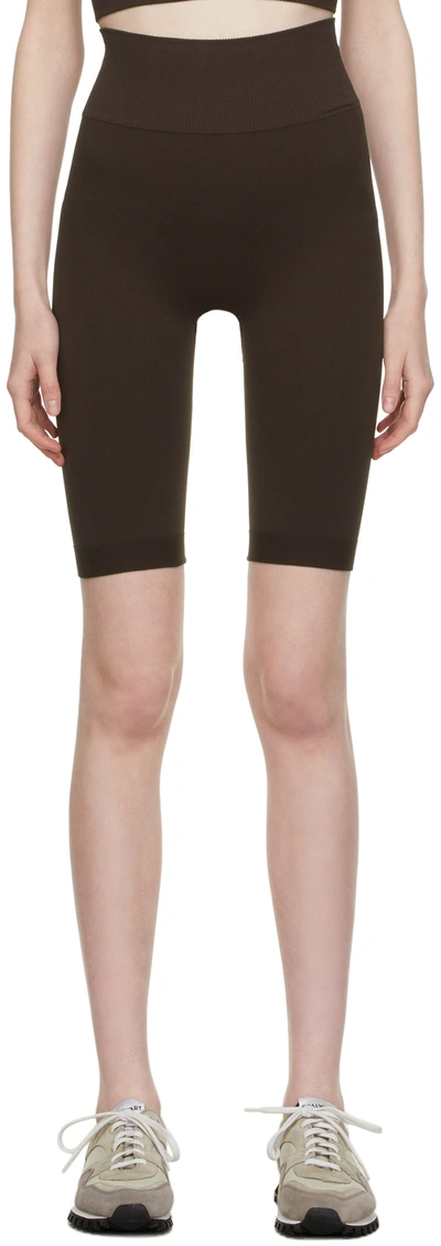 Shop Vaara Brown Seamless Essential Sport Shorts In Dark Brown