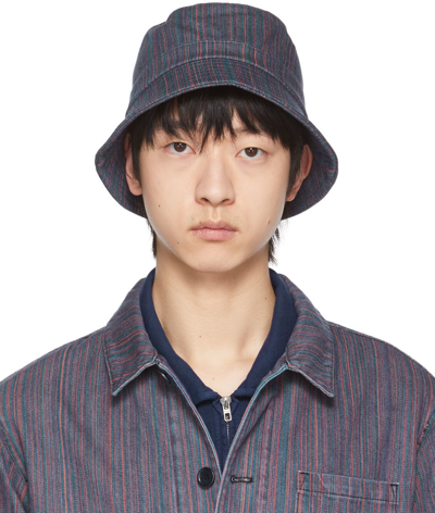 Ymc You Must Create Multicolor Upcycled Cotton Stripe Denim Bucket Hat In 90-multi