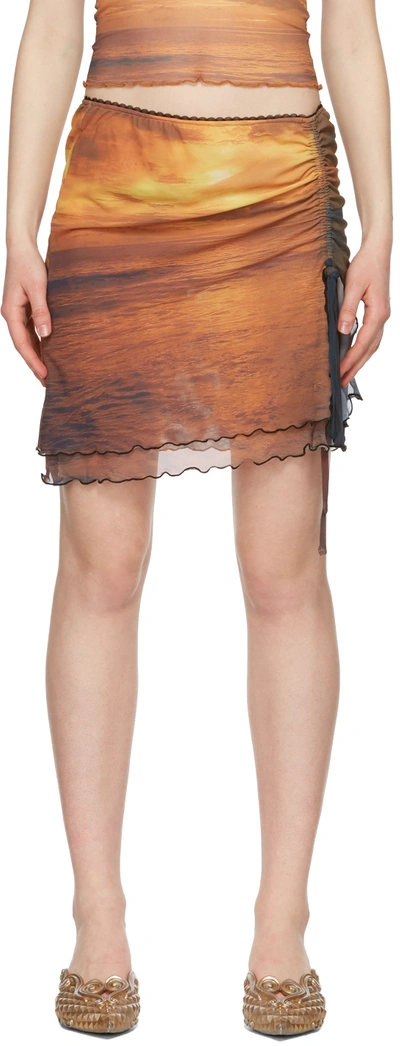 Shop Priscavera Orange Mesh Sunset Mini Skirt