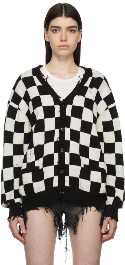 Shop R13 Black & White Distressed Edge Cardigan In Y040b Bw Checker
