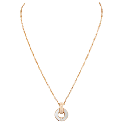 Shop Bvlgari 18k Rose Gold Diamond Mother-of-pearl Openwork Necklace