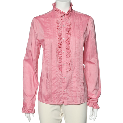 Pre-owned Gucci Pink Cotton Blend Ruffled Button Front Shirt M