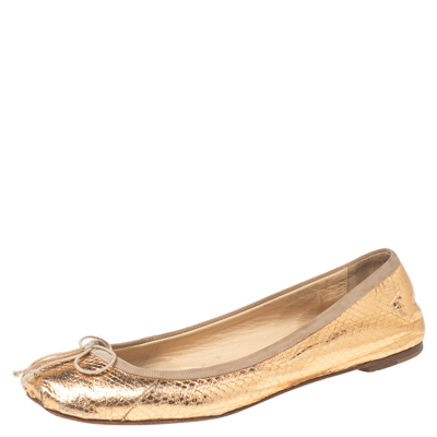Pre-owned Christian Louboutin Gold Python Embossed Leather Ballet Flats Size 37
