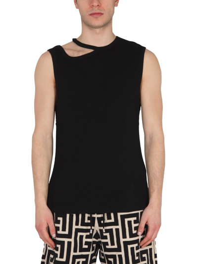 Shop Balmain Tank Top With Cut Out Detail In Black