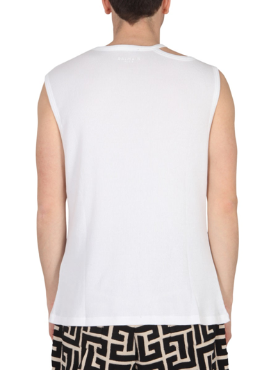 Balmain Ribbed Cotton Tank Top With Cut-out In White