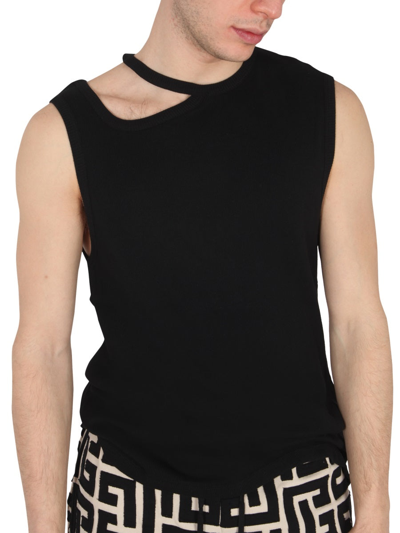 Shop Balmain Tank Top With Cut Out Detail In Black