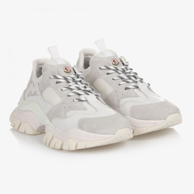 Shop Moncler Teen White Leather Trainers