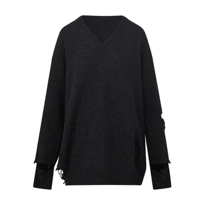 Shop Balenciaga Destroyed V-neck Sweater In Anthracite W