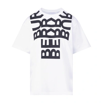 Shop Burberry Logo Print Cotton Oversized T-shirt In White Black