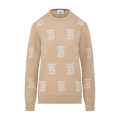 Shop Burberry Monogram Jacquard Sweater In Light Camel