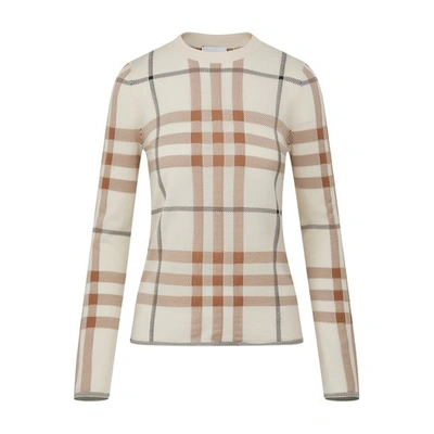 Shop Burberry Check Wool Silk Blend Sweater In Soft Sand