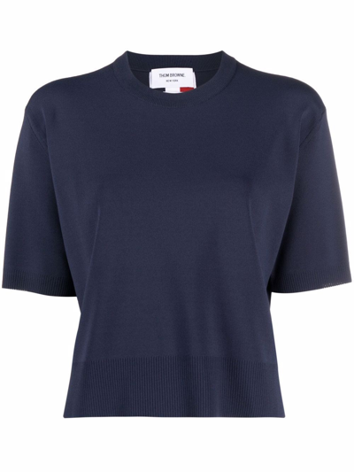 Shop Thom Browne T-shirt With Rwb Intarsia In Blue
