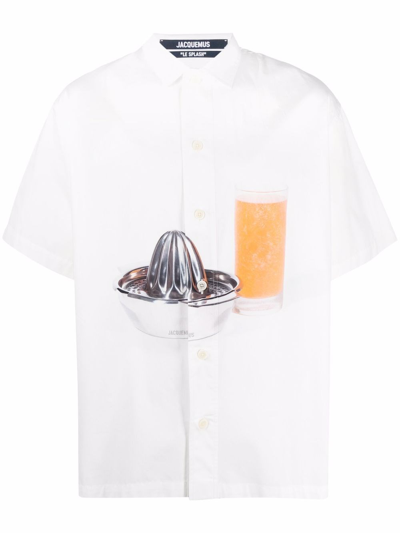Jacquemus Graphic-print Short-sleeved T-shirt In Bianco