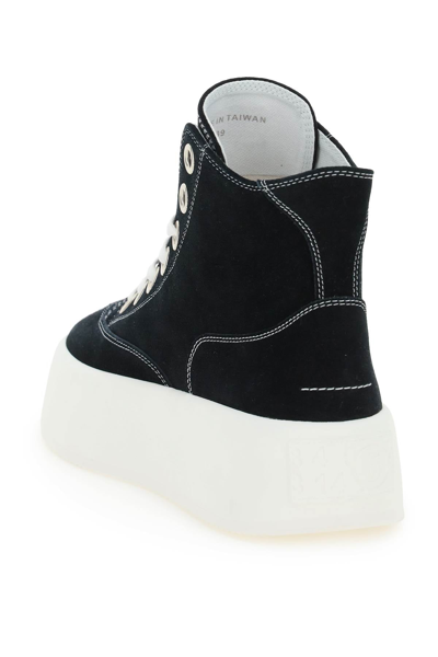 Shop Mm6 Maison Margiela Suede Leather Platform Sneakers In Black