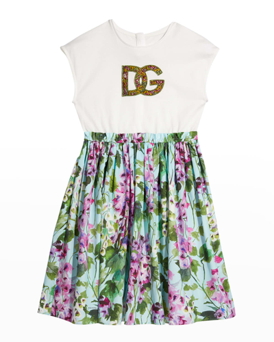 Shop Dolce & Gabbana Girl's Azurra Combo Dress In Azurra Floral Pri