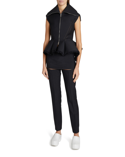 Shop Givenchy Lace Ruffle Sleeveless Peplum Jacket In Black