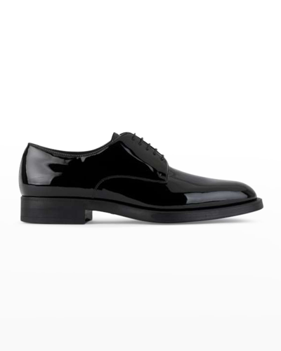 Shop Giorgio Armani Men's Patent Leather Derby Shoes In Solid Black