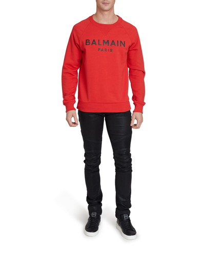Shop Balmain Men's Logo-print Crew Sweatshirt In Red/black