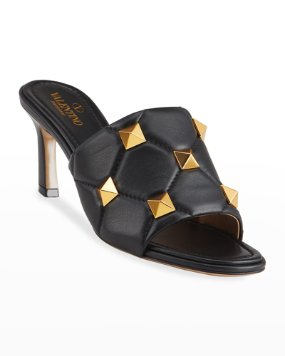 Shop Valentino Roman Stud Quilted Napa Slide Sandals In Nero